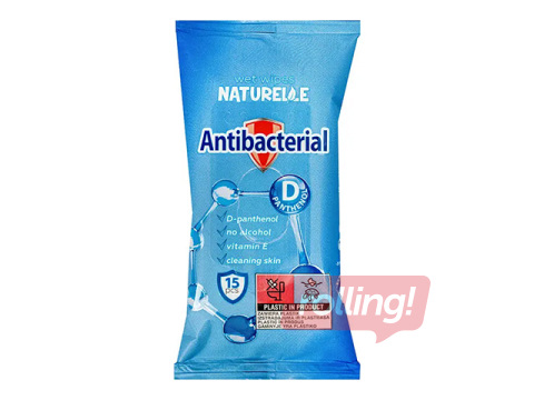 Влажные салфетки Naturelle, Antibacterial, с D-пантенолом, 15 шт.