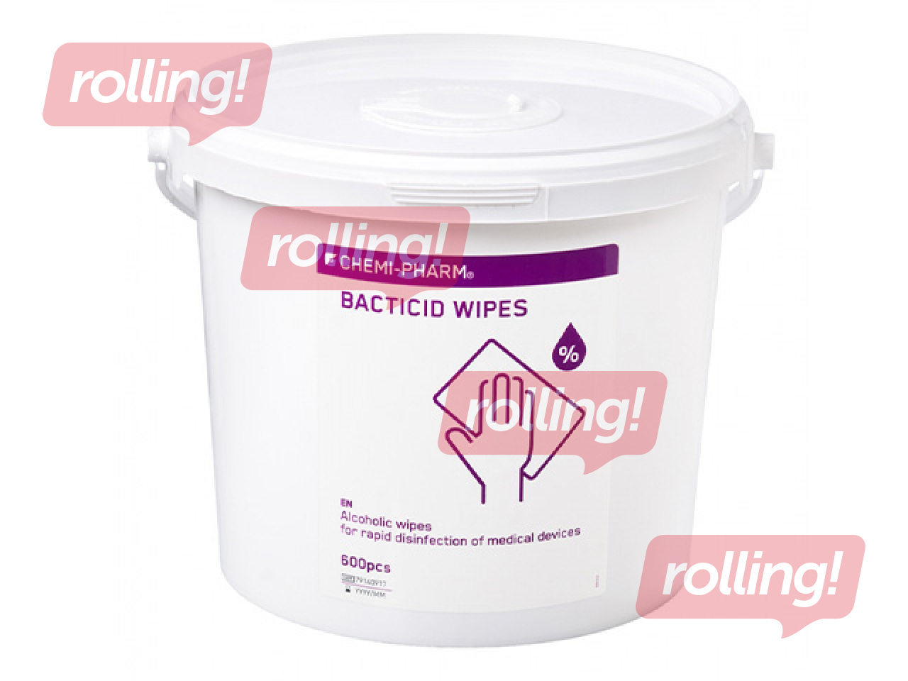 Влажные салфетки Chemi-Pharm, Bacticid Wipes, N600, для поверхностей, дезинфицирующие, 600 шт.