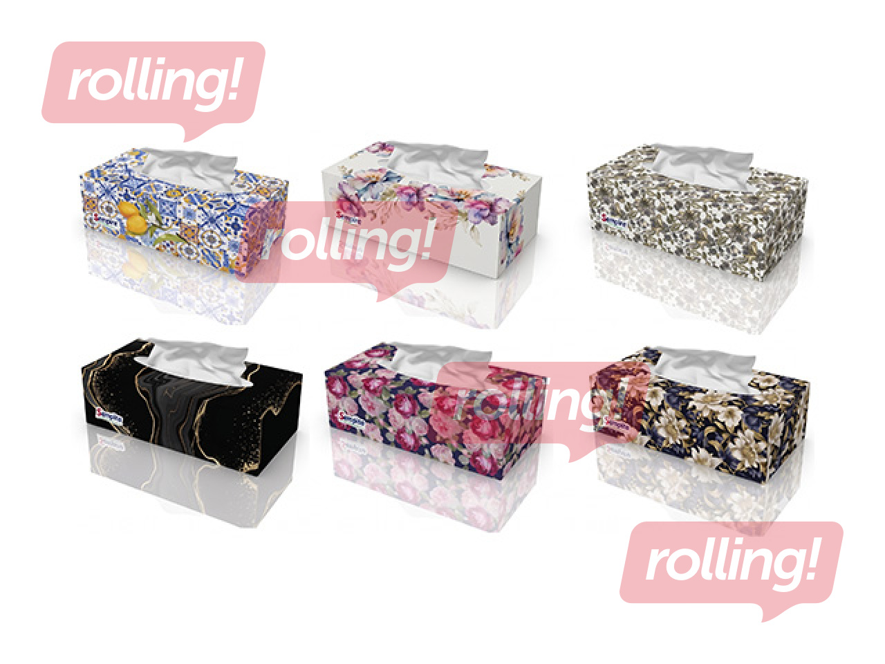 Facial tissues, assorted packaging, 3-ply, 120 pcs.