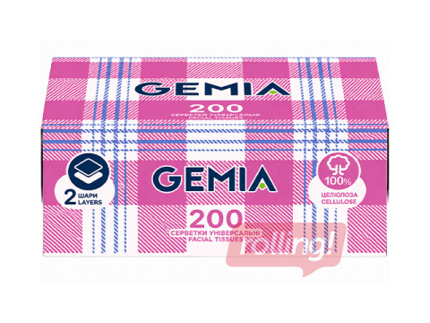 Kosmeetilised salvrätikud Gemia, 2 kihti, 200tk, valged