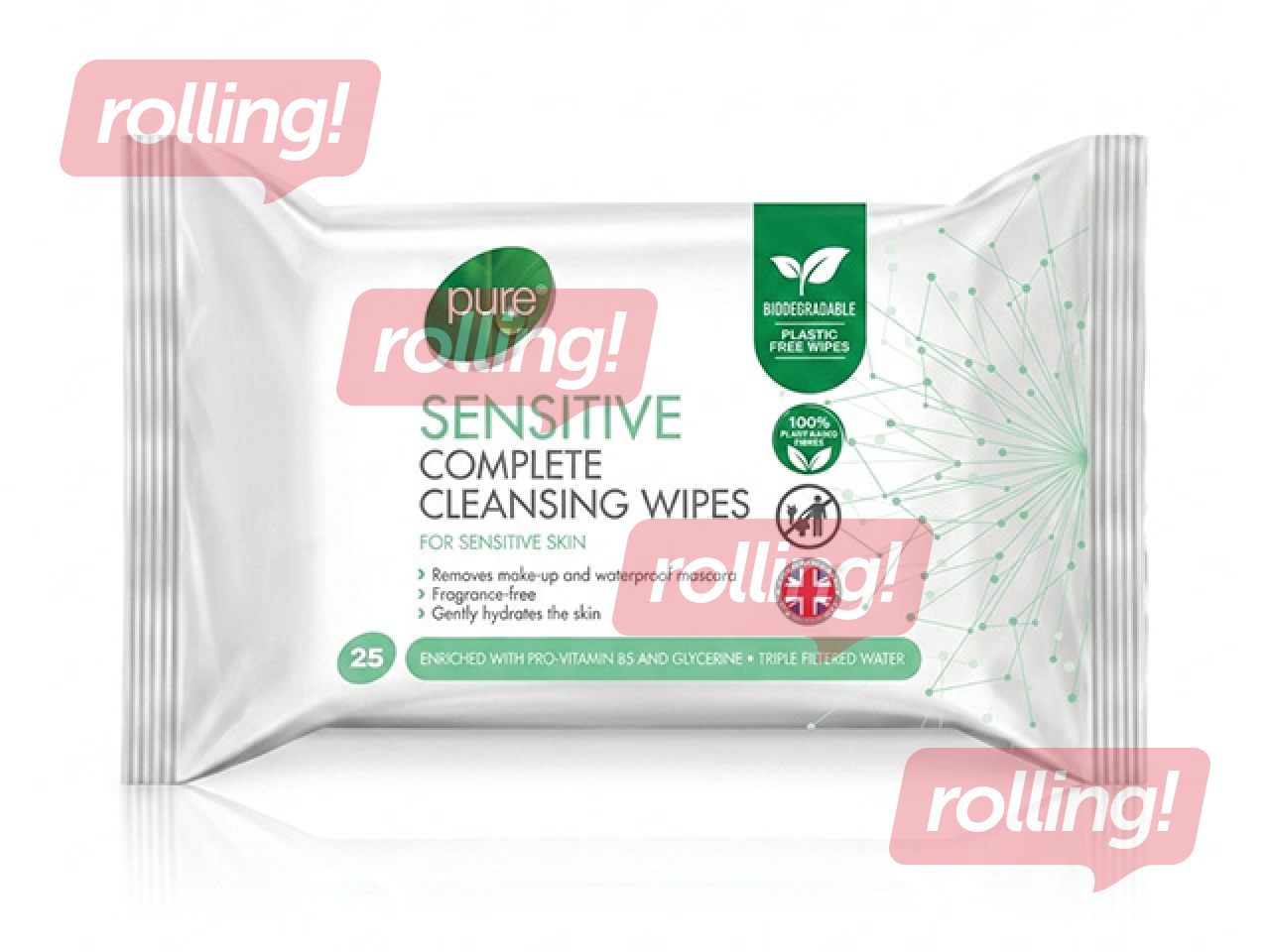 Niisked salvrätikud Pure Sensitive, näonaha puhastamiseks, 25tk