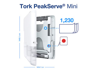 Paberrätikute dosaator Tork PeakServe Mini Continuous, H5, plastist, valge