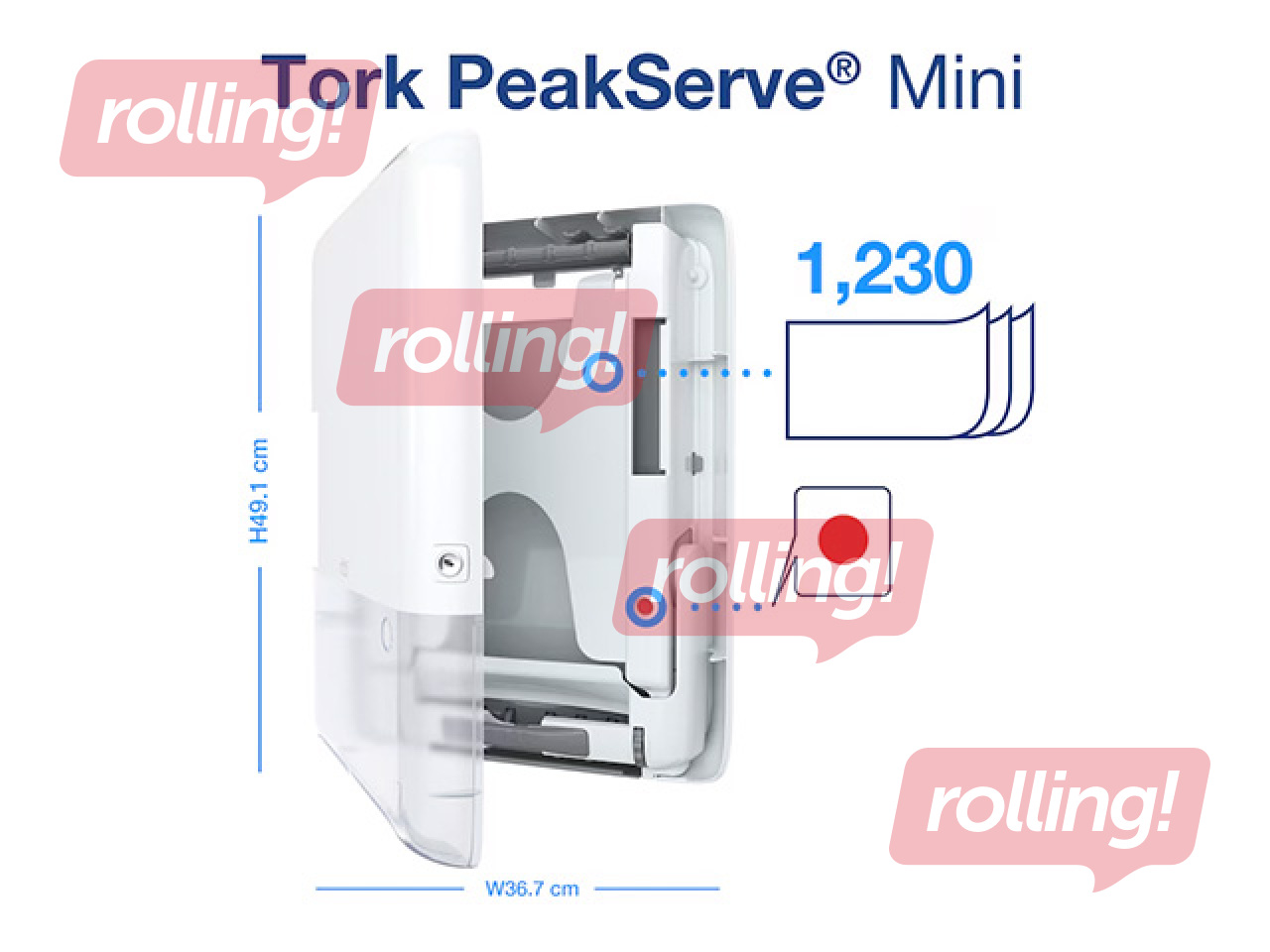 Paberrätikute dosaator Tork PeakServe Mini Continuous, H5, plastist, valge