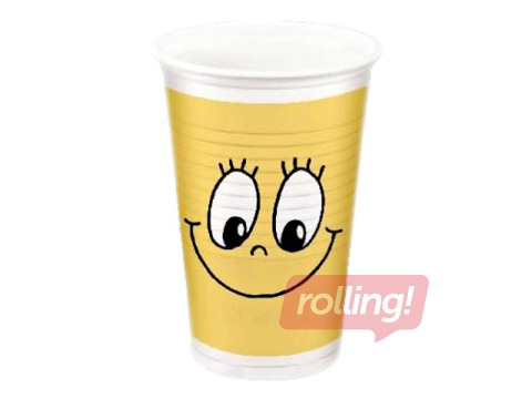 Plastiktops Smiling face, kollane, 200ml, 10 tk.