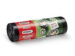 Garbage bags on roll Merkant, 60 l, 35 mic., 10 pcs, grey