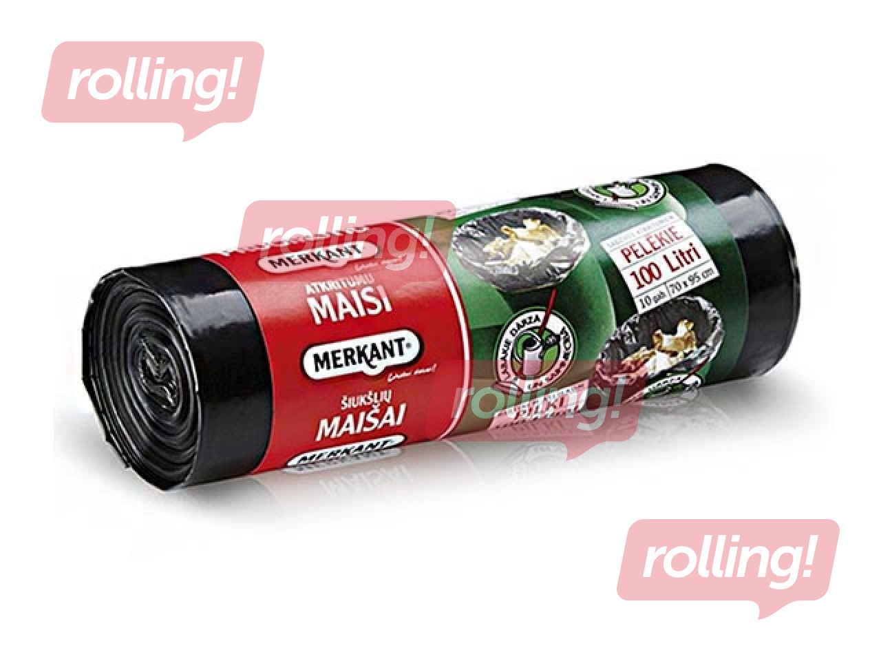 Prügikotid rullis Merkant, 100 l, 35 mic., 10 tk, hall