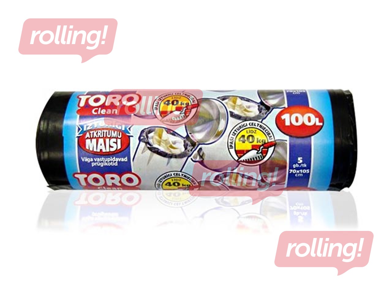 Prügikotid rulis TORO, 100l, 50 mic., 5tk., must