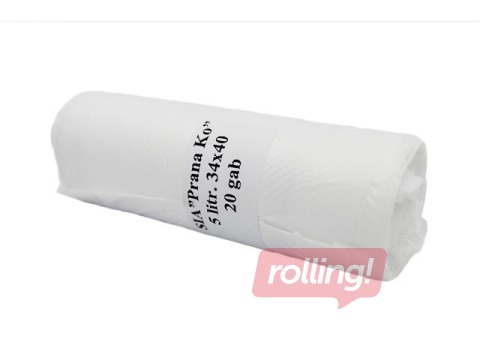 Prügikotid HDPE, 5 l, 34x40 cm, 20 tk., valge