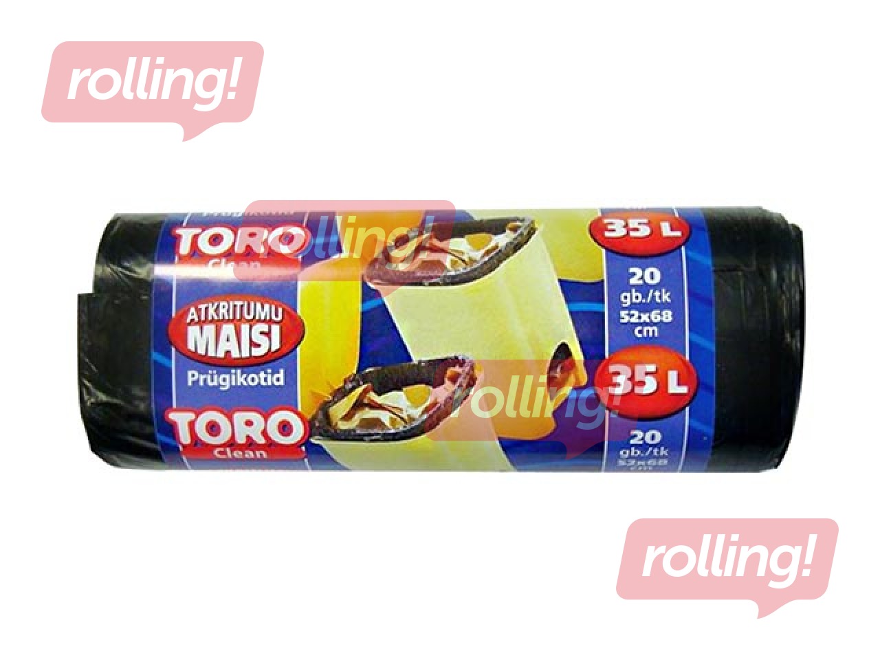 Prügikotid rullis Toro 35 l, 52 x 68 cm,  9  mic., 20 tk, must