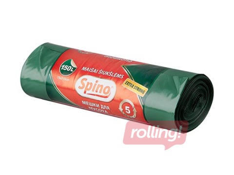 Garbage bags 150 l, LDPE, 60 mic, 5 pcs, extra durable, dark green
