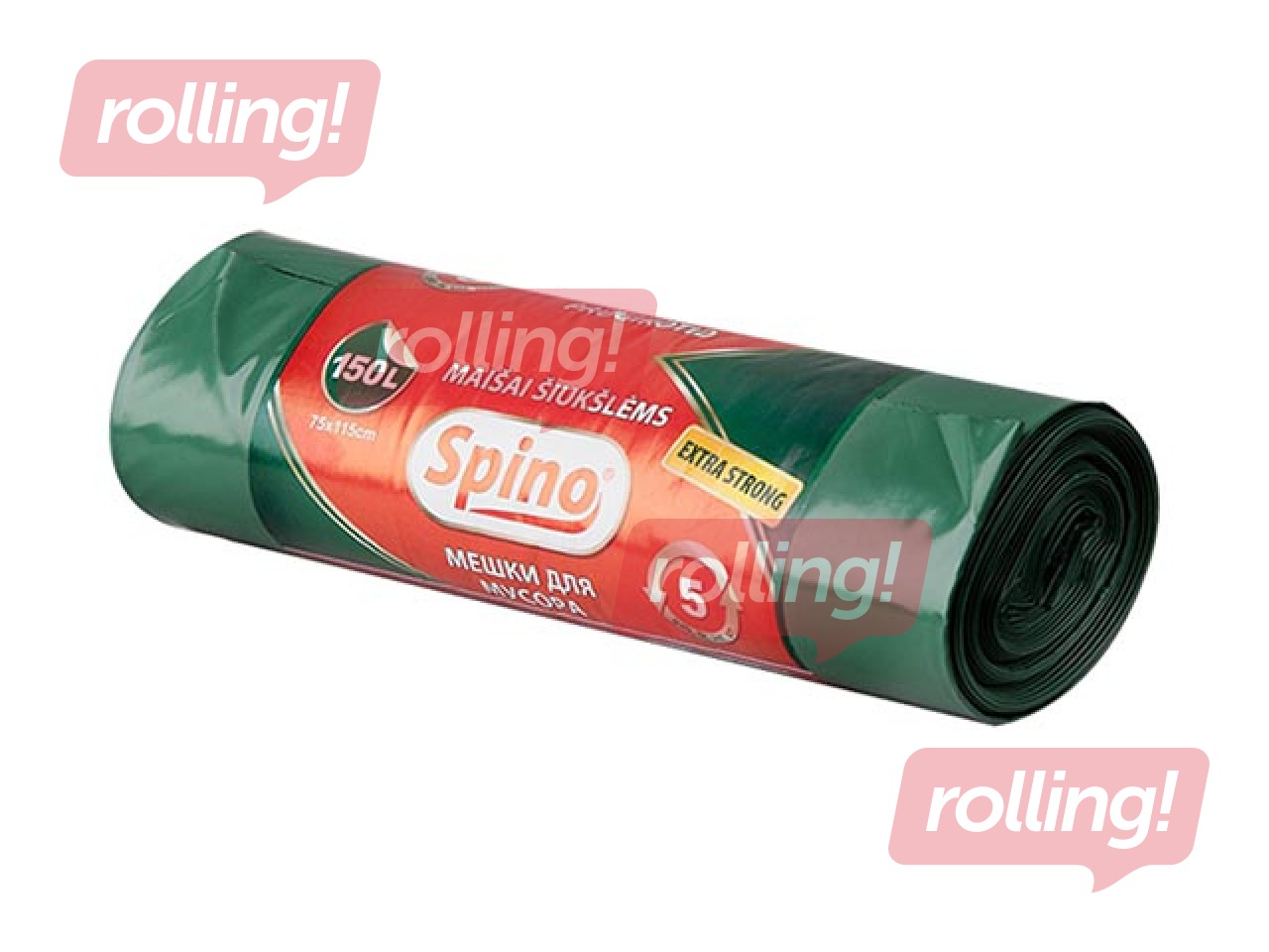 Garbage bags 150 l, LDPE, 60 mic, 5 pcs, extra durable, dark green