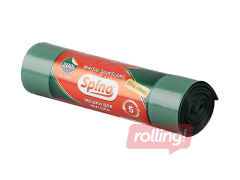 Garbage bags 200 l, LDPE, 60 mic, 5 pcs, extra durable, dark green