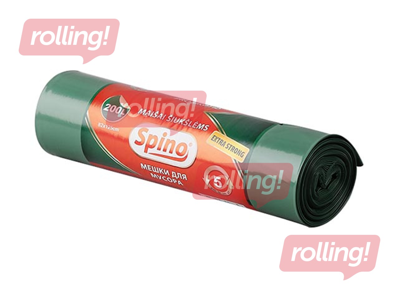 Garbage bags 200 l, LDPE, 60 mic, 5 pcs, extra durable, dark green