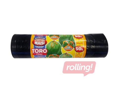 Prügikotid Toro, suletavad, 50 l, LDPE, 60 x 72 cm, 30 mikronit, 15 tk, must