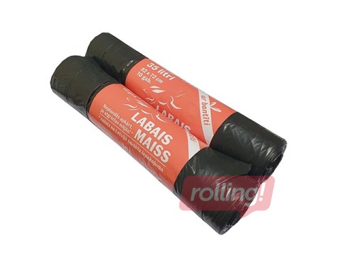 Suletavad prügikotid Labais Maiss, 35 l, 33 mikronit, 10 tk, must