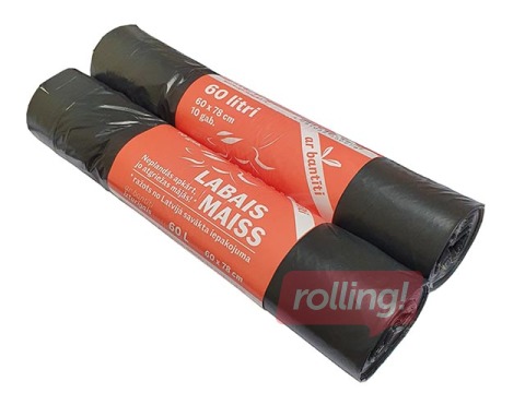 Zipped garbage bags Right Bag, 60l, 33 microns, 10pcs, black 