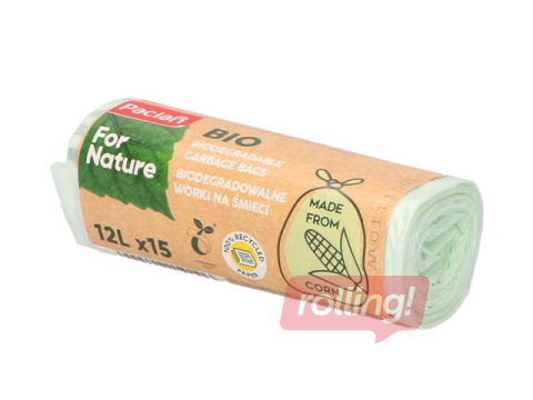 Atkritumu maisi Paclan, For Nature, biodegradējami, gaiši zaļi, 14µm, 12l, 15gab.