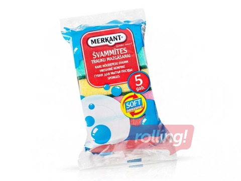 Губки для мытья посуды Merkant, 60x90x30 мм, 5 шт.