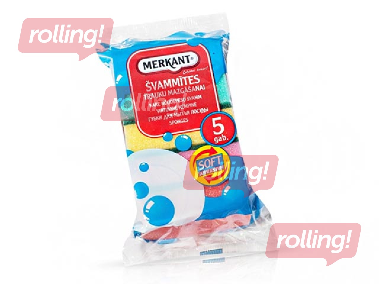 Nõudepesušvamm Merkant, 60x90x30 mm, 5 tk.
