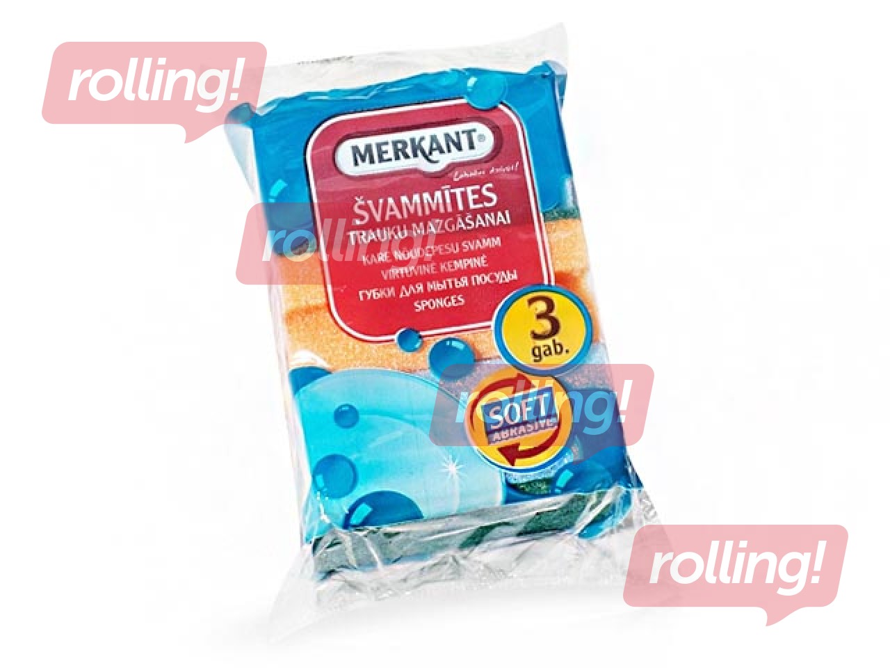Nõudepesušvamm Merkant, 70x95x45mm, 3 tk.