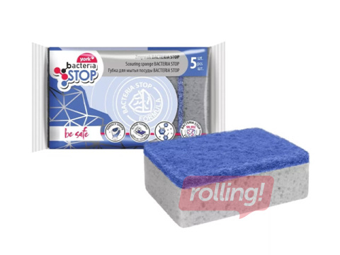 Nõudepesukäsnad York, Bacteria Stop, hallid, 10x7cm, 5tk.