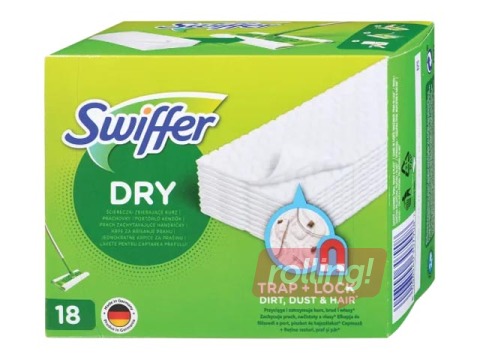 Grīdas slotas rezerves sausās lupatiņas, Swiffer, 18 gab.