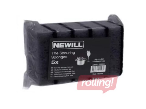 Губки для мытья посуды Newill, черные, 8x5см, 5 шт.