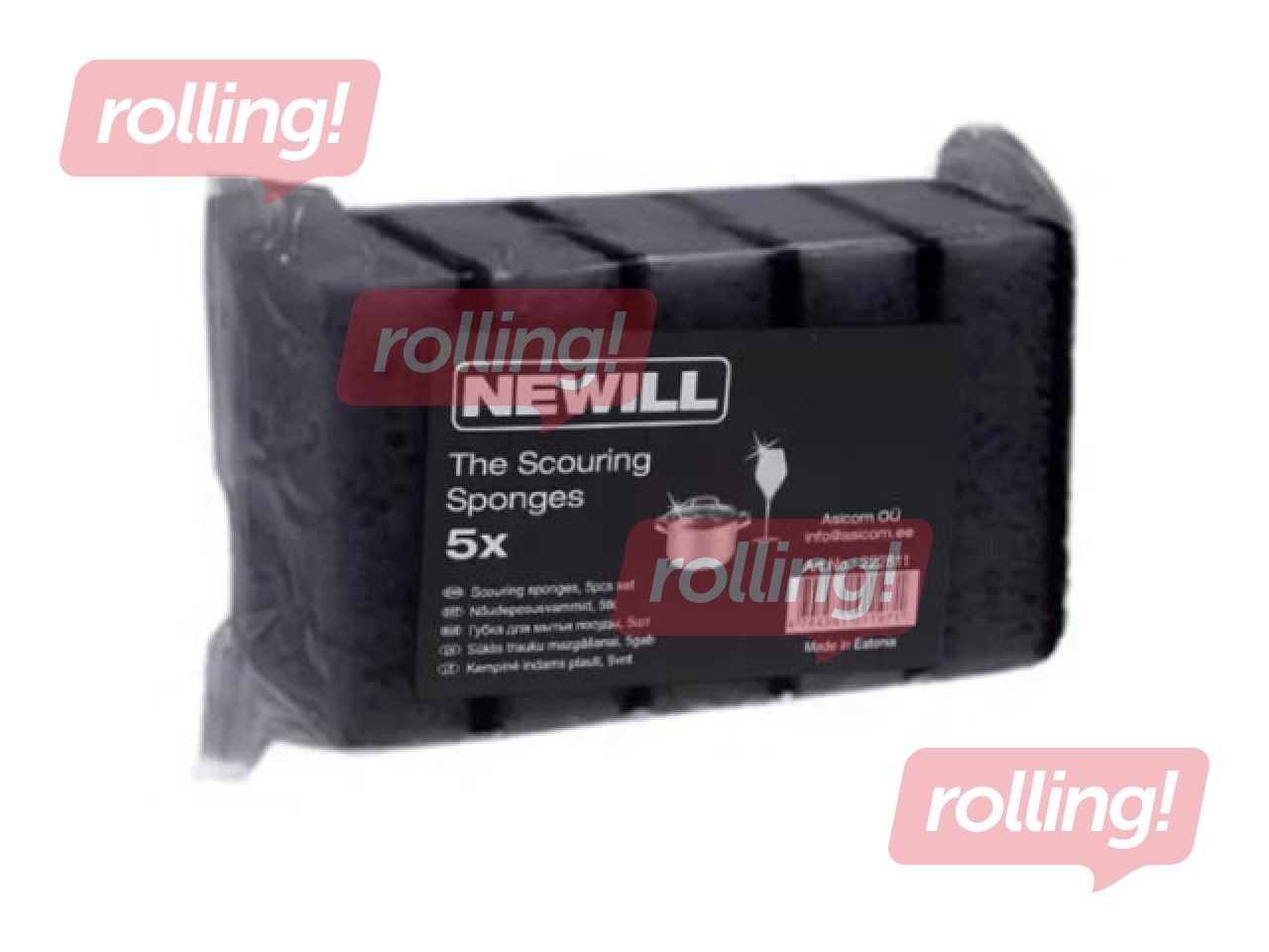 Губки для мытья посуды Newill, черные, 8x5см, 5 шт.