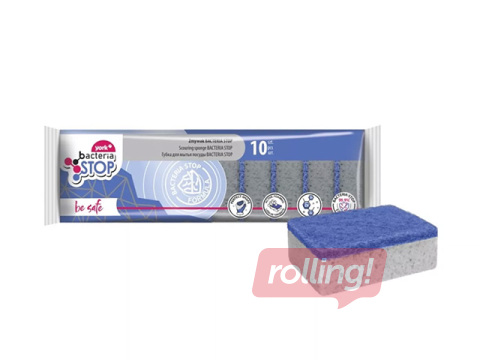 Nõudepesukäsnad York, Bacteria Stop, hallid, 10x7cm, 10 tk