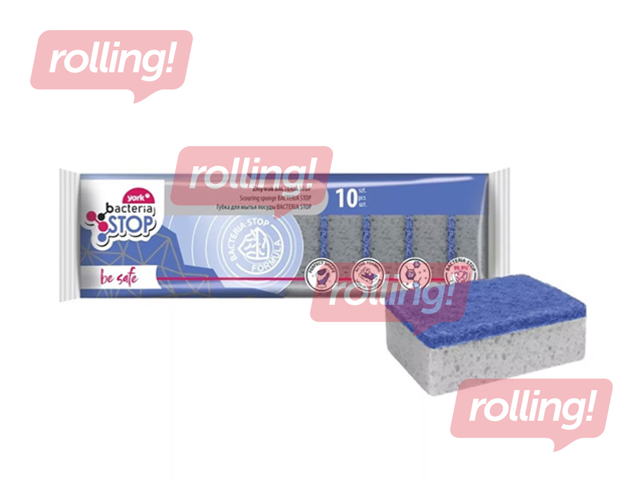 Nõudepesukäsnad York, Bacteria Stop, hallid, 10x7cm, 10 tk