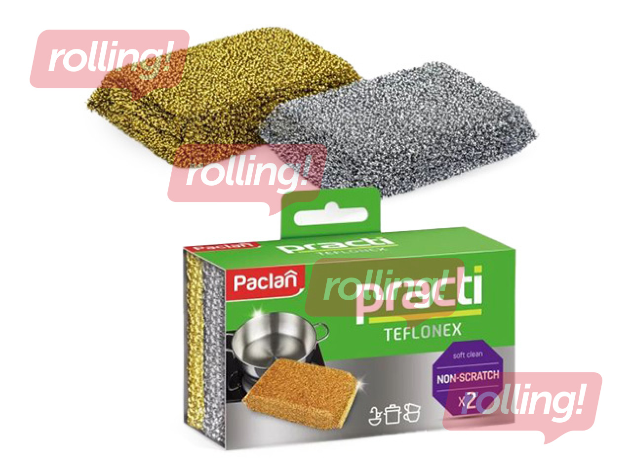 Nõudepesukäsnad Paclan, metallist abrasiiv, 11.5×7.5×3cm, 2tk.