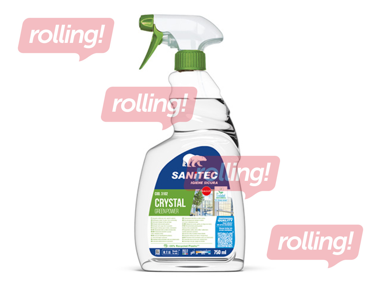 Ecological glass cleaner Sanitec Green Power Crystal, 750ml