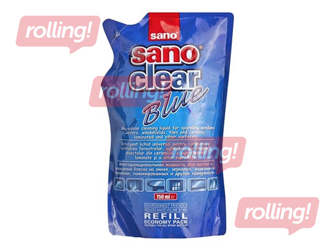 Klaasipesuvahend Sano Clear Blue, täitepakend, 750ml