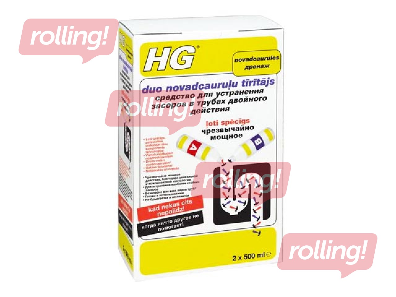 Cleaning agent for drains HG, duo, 2x500ml