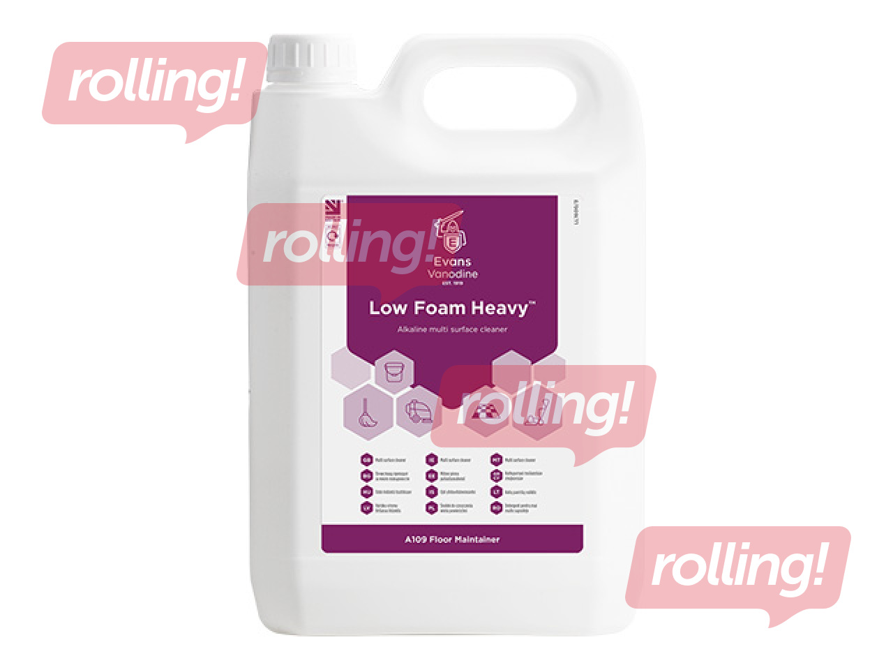 Grīdu mazgāšanas līdzeklis Evans Low Foam-Heavy, sārmains, grīdu uzkopšanas mašīnām, 5l