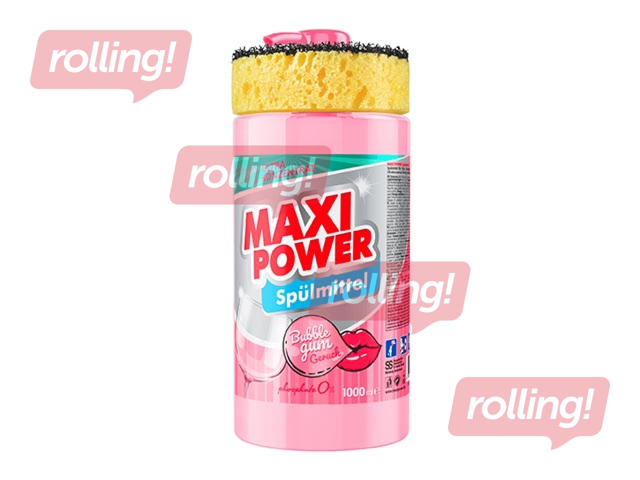 Nõudepesugeel Maxi Power, Bubble Gum, kontsentreeritud, dosaatori ja käsnaga, 1l