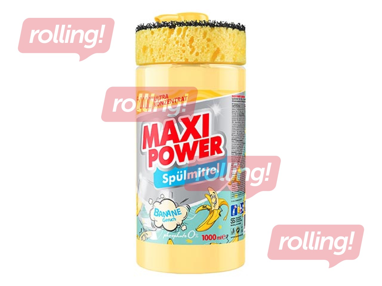 Nõudepesugeel Maxi Power, Banana, kontsentreeritud, doseerija ja käsnaga, 1l