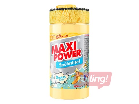 Средство для мытья посуды Maxi Power, Banana, концентрированный, с дозатором и губкой, 1л