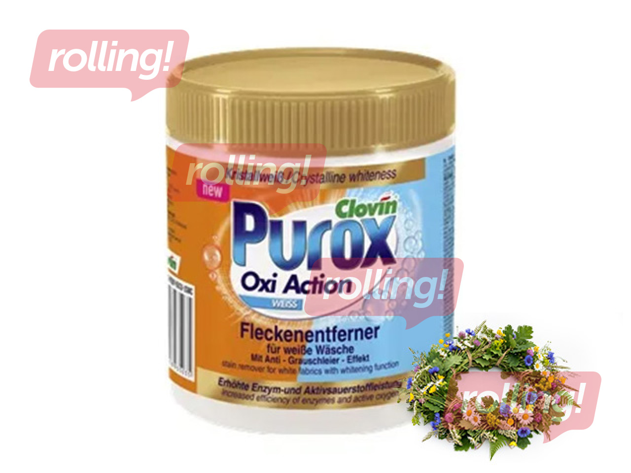 Plekkide eemaldamise pulber Purox, Oxi Action, valgele pesule, 750g +Jaanipäeva kingitus!