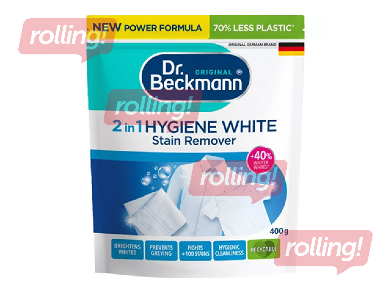 Pleegitus ja plekieemalduspulber Dr.Beckmann Hygiene White, 2in1, heledatele kangastele, 400g