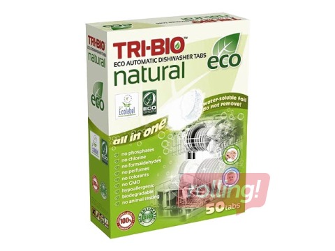 Looduslikud öko nõudepesutabletid Tri-Bio, 50 tk