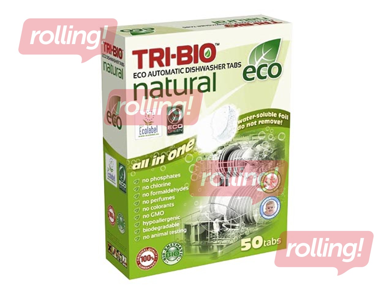 Looduslikud öko nõudepesutabletid Tri-Bio, 50 tk