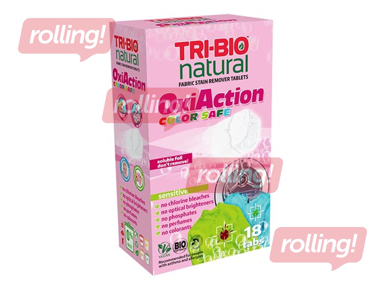 Naturaalse riide plekieemaldaja tabletid, Oxi-Action Color, Sensitive Tri-Bio, 18 tab.