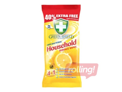 Mitrās salvetes Green Shield Household virsmu uzkopšanai, 70 gab.