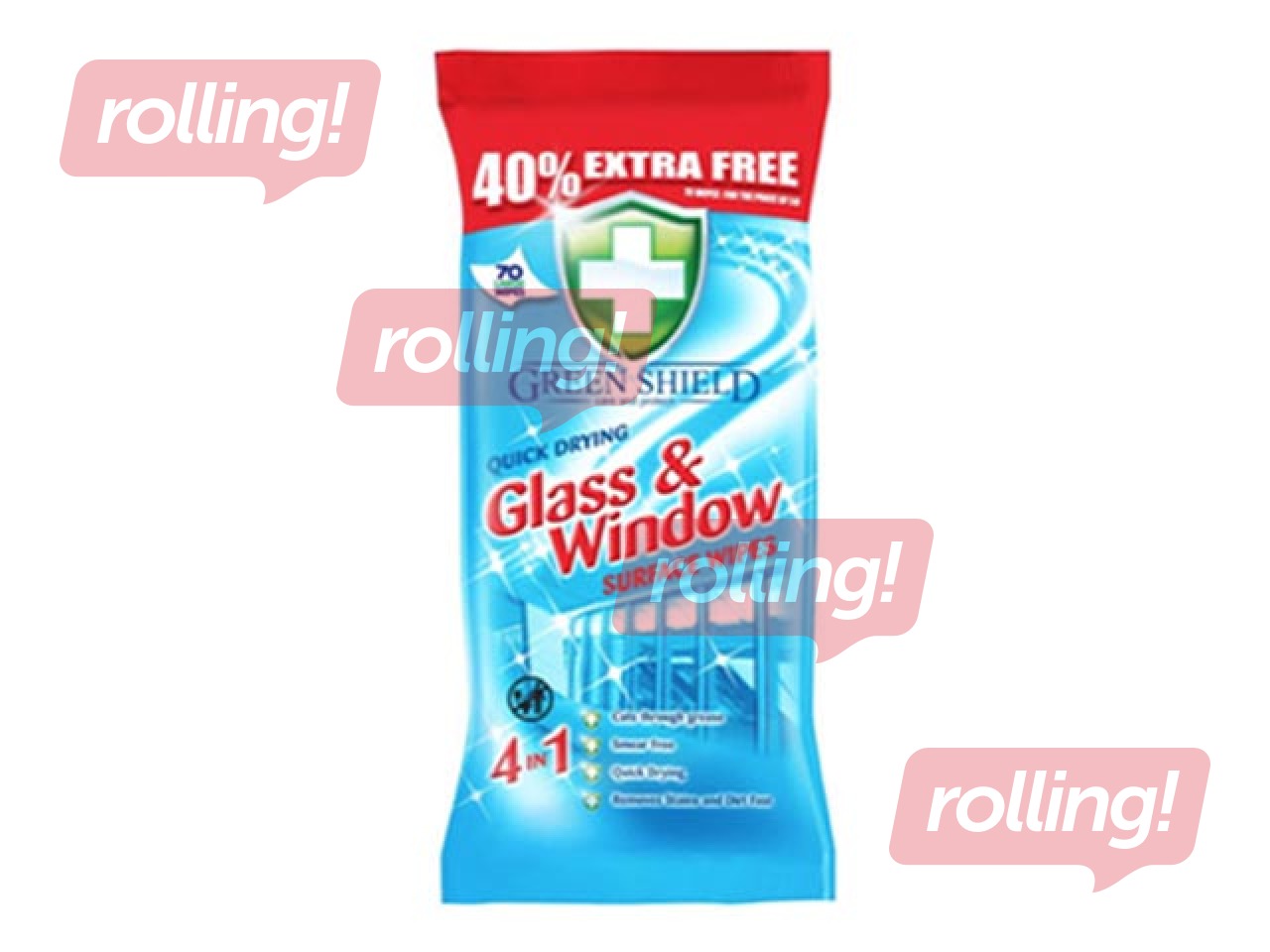 Niisked salvrätikud klaasidele ja akendele, Green Shield, 70 tk.