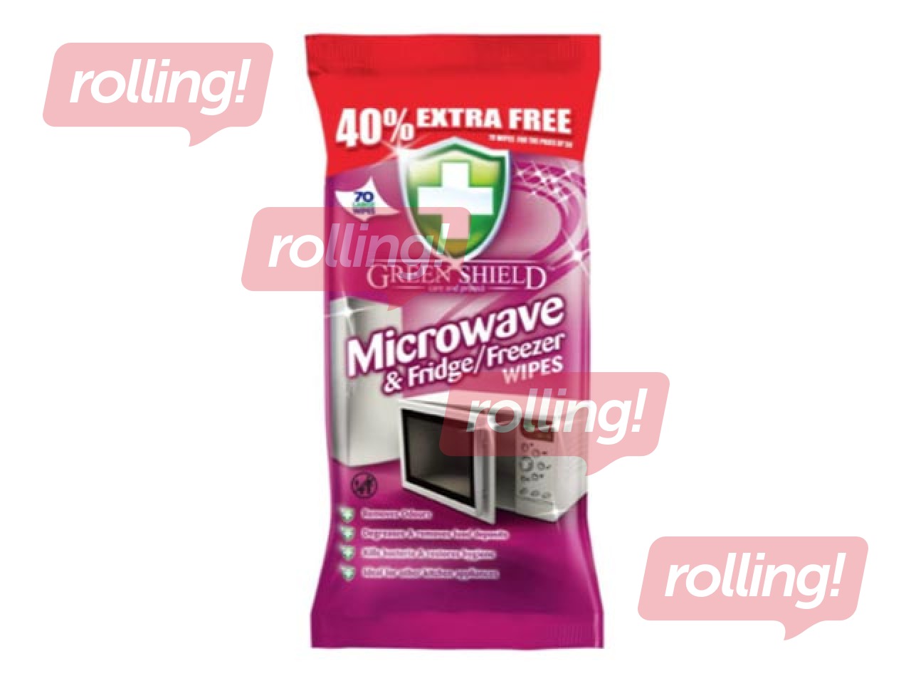 Wet wipes for cleaning microwave ovens, refrigerators and freezers, Green Shield, 70 pcs.