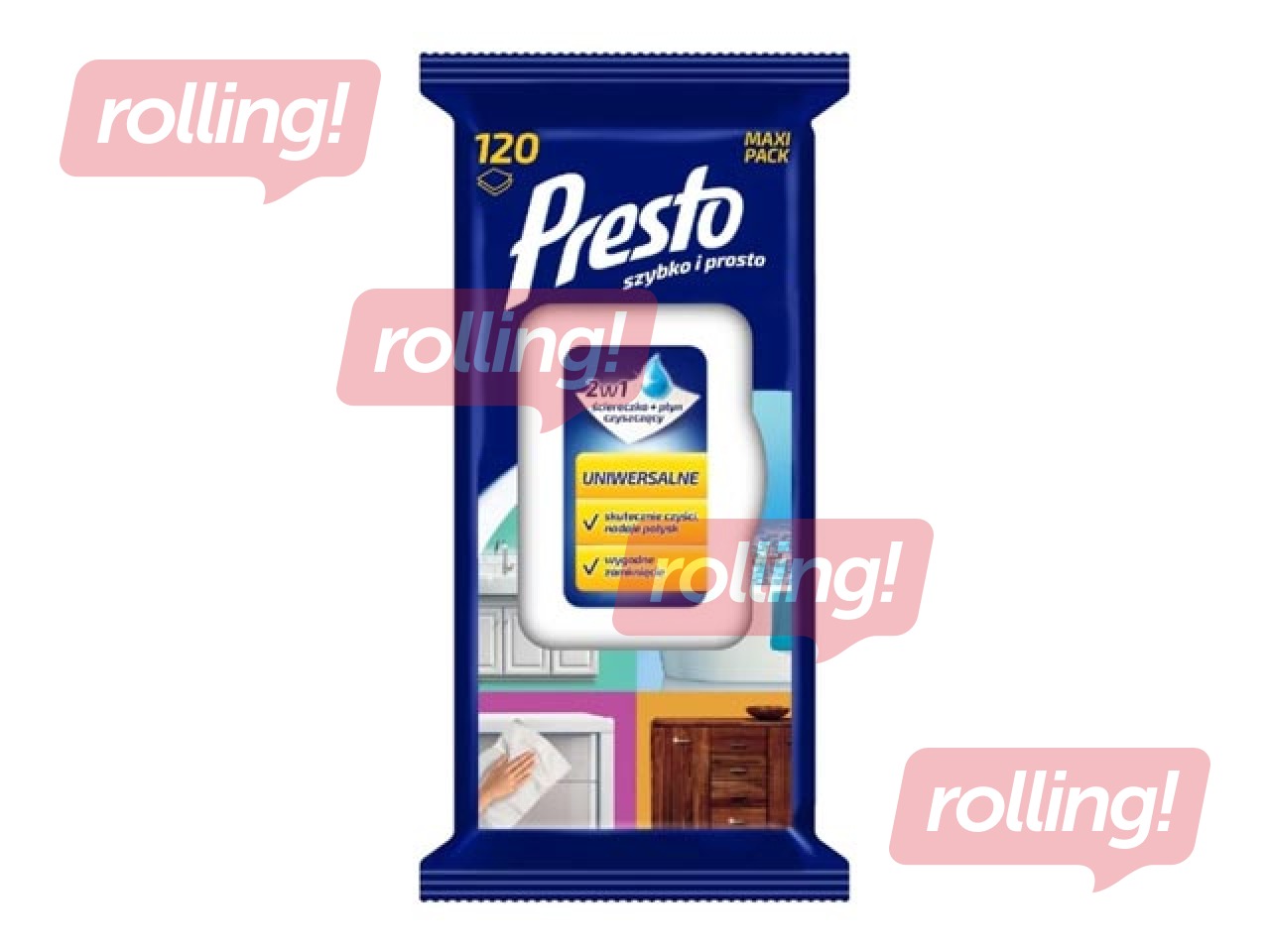 Märjad salvrätikud PRESTO Universal, 120 tk.