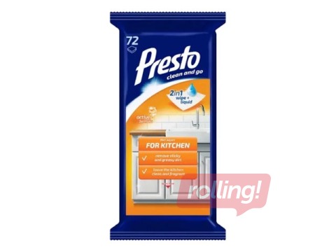 Surface cleaning wet wipes PRESTO for kitchen, 72 pcs.