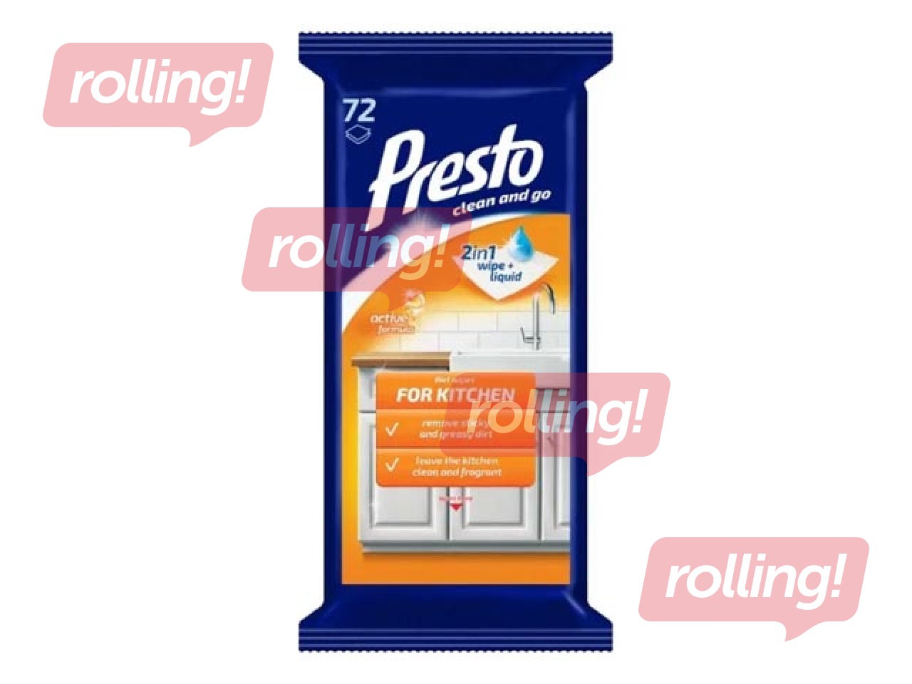 Surface cleaning wet wipes PRESTO for kitchen, 72 pcs.