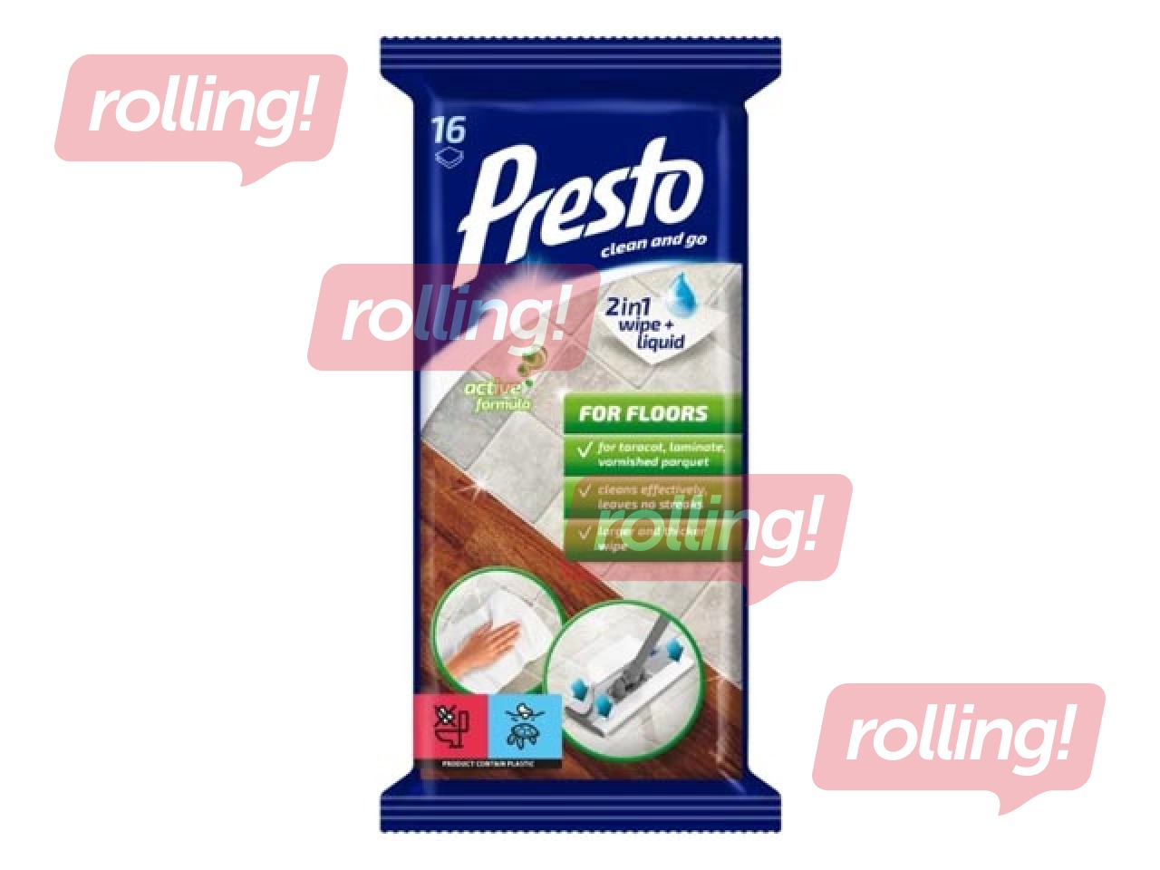 Pindade puhastamise niisked salvrätikud PRESTO põrandatele, 16 tk.